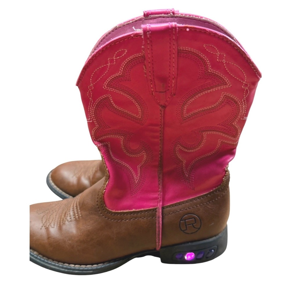 Roper Cowboy Light Up Boots Kids 12 Brown Pink Western Cowgirl Rodeo Pull On